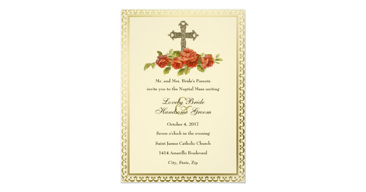 catholic cross vintage roses wedding invitation zazzle christmas party invite cards