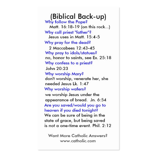 Catholic Evangelization "Cheat-Sheet" Card Business Card (back side)