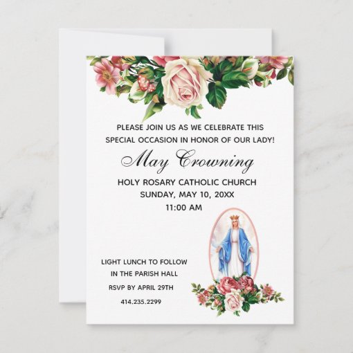 Catholic Virgin Mary May Crowning Religious Event Invitation Zazzle