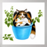 Catnip Chomping Calico Cat Poster