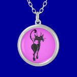 cats009 ARROGANT BLACK CAT WALKING HAUGHTY CARTOON necklaces