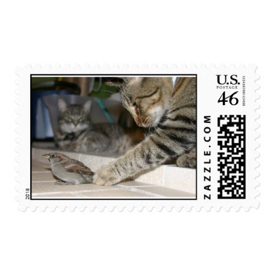 Cats and a Bird Postage