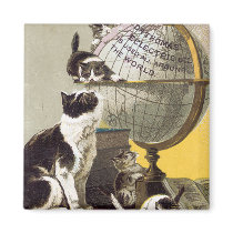 Cats and  Globe Refrigerator Magnet