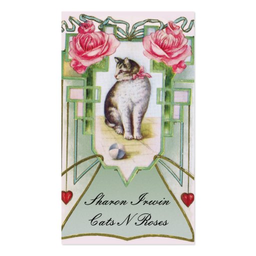Cats and Roses Business Card Template (front side)