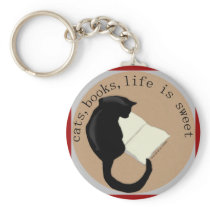 Cats, Books, Life is sweet Keychain v2