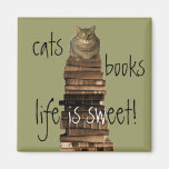 cats, books, life is sweet! refrigerator magnets