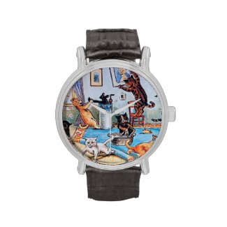 Cats Create Chaos - Spring Cleaning by Louis Wain Wristwatch