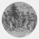 cats decorating christmas tree round stickers