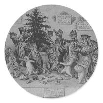 cats decorating christmas tree round stickers