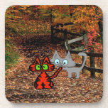 Cats Enjoying A Fall Day Coaster