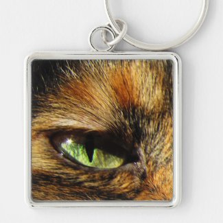 Cat's Eye Silver-Colored Square Keychain