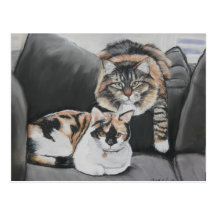 Cats Hanging Out Art Postcard