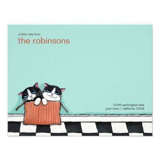 Cats in a Packing Box | Flat Note Card Custom Invite