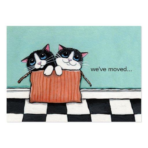 Cats in a Packing Box | We've Moved Announcement Business Card Template (front side)