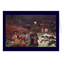 Cats in Kimonos Take Late Night Stroll Cards