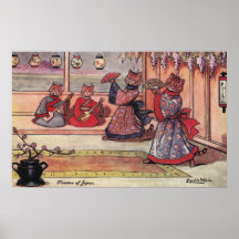 Cats in Kimonos Vintage Louis Wain Poster