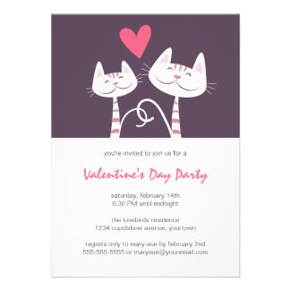 Cats in Love Purple Valentine's Day Party Custom Announcements