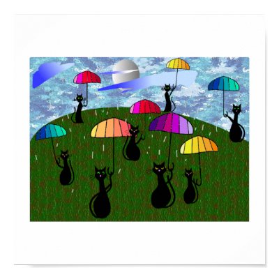 "Cats in The Rain" CANVAS Art--Adorable Black Cats posters