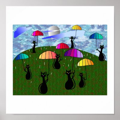 "Cats in The Rain" CANVAS Art--Adorable Black Cats posters