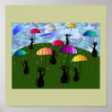 "Cats in The Rain" CANVAS Art--Adorable Black Cats posters