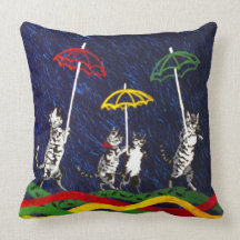 Cats in the Rain Throw Pillows
