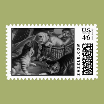 Cats in the Sewing Basket Postage Zazzle_stamp