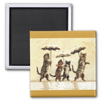 Cats in the Snow With Umbrellas Magnet