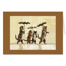 Cats in the Snow With Umbrellas Note Card