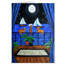 Cats Magical Night Nite Magic Greeting Card