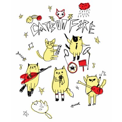 CATS ON FIRE Band Fitted T-shirt by mycatgoma
