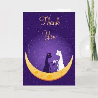 Cats on Moon "Thank you" Greeting Card