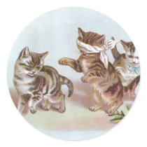 Cats Play Blind Man's Bluff Victorian Trade Card Sticker