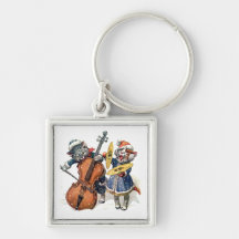 Cats Playing Christmas Music in the Snow Keychain
