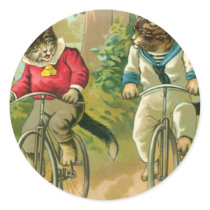 Cats Riding Bikes Round Sticker