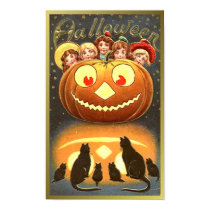 Cats Watching Kids and Pumpkin VIntage Halloween ( posters