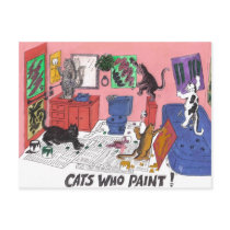 CATS WHO PAINT, cat s painting in a bathroom postcards by SerenethosArt CATS WHO PAINT, cat s painting in a bathroom postcards