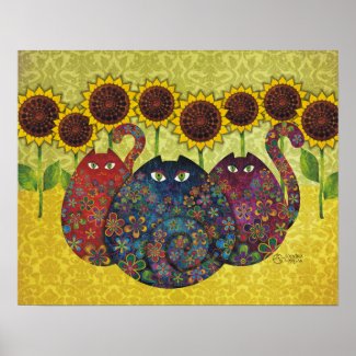 cats with sunflowers canvas print print