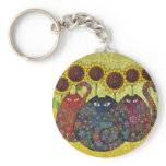 cats with sunflowers key chain