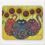 cat, cats, sunflower, sunflowers, damask, pattern,