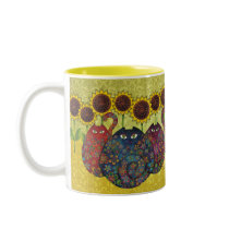 cats with sunflowers mug