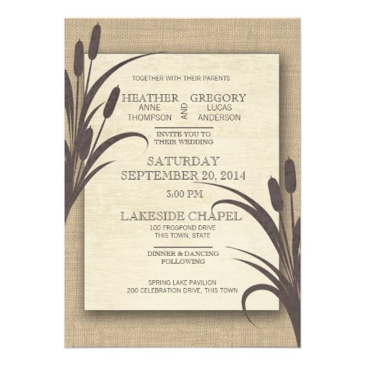 Cattails Rustic Lake Wedding Invites