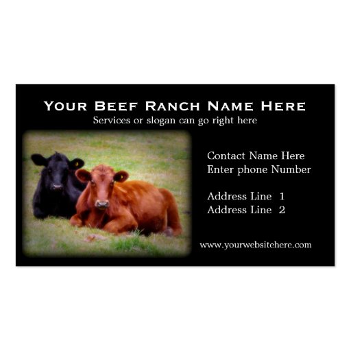 Cattle Ranch or Beef Related Business Cards (front side)