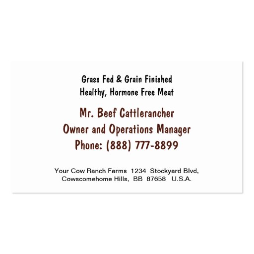 Cattle Ranch Veal Funny Cow Business Cards (back side)