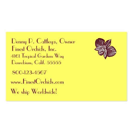 Cattleya Orchid Business Cards (back side)