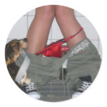 Caught with My Pants Down Again, Cute Puppy Dog Round Sticker