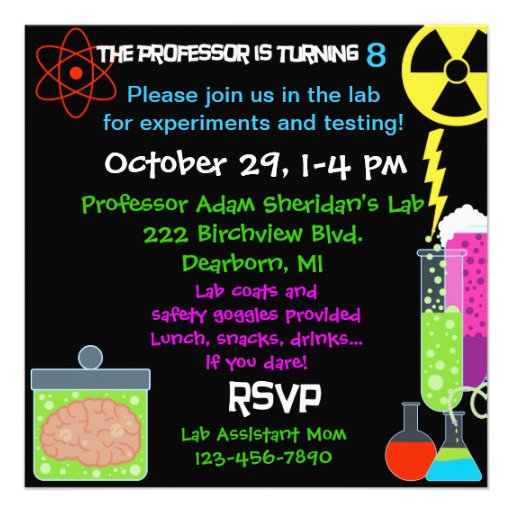 Caution Mad Scientist Birthday Party Invitation