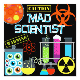 Caution Mad Scientist Birthday Party Invitation 5.25