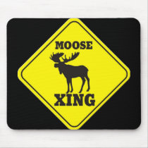 Caution- Moose Crossing Mouse Pad