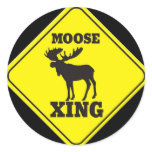 Caution- Moose Crossing Round Sticker
