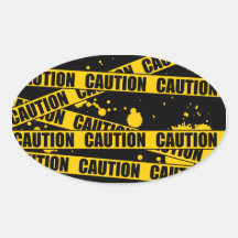 Caution! Oval Stickers